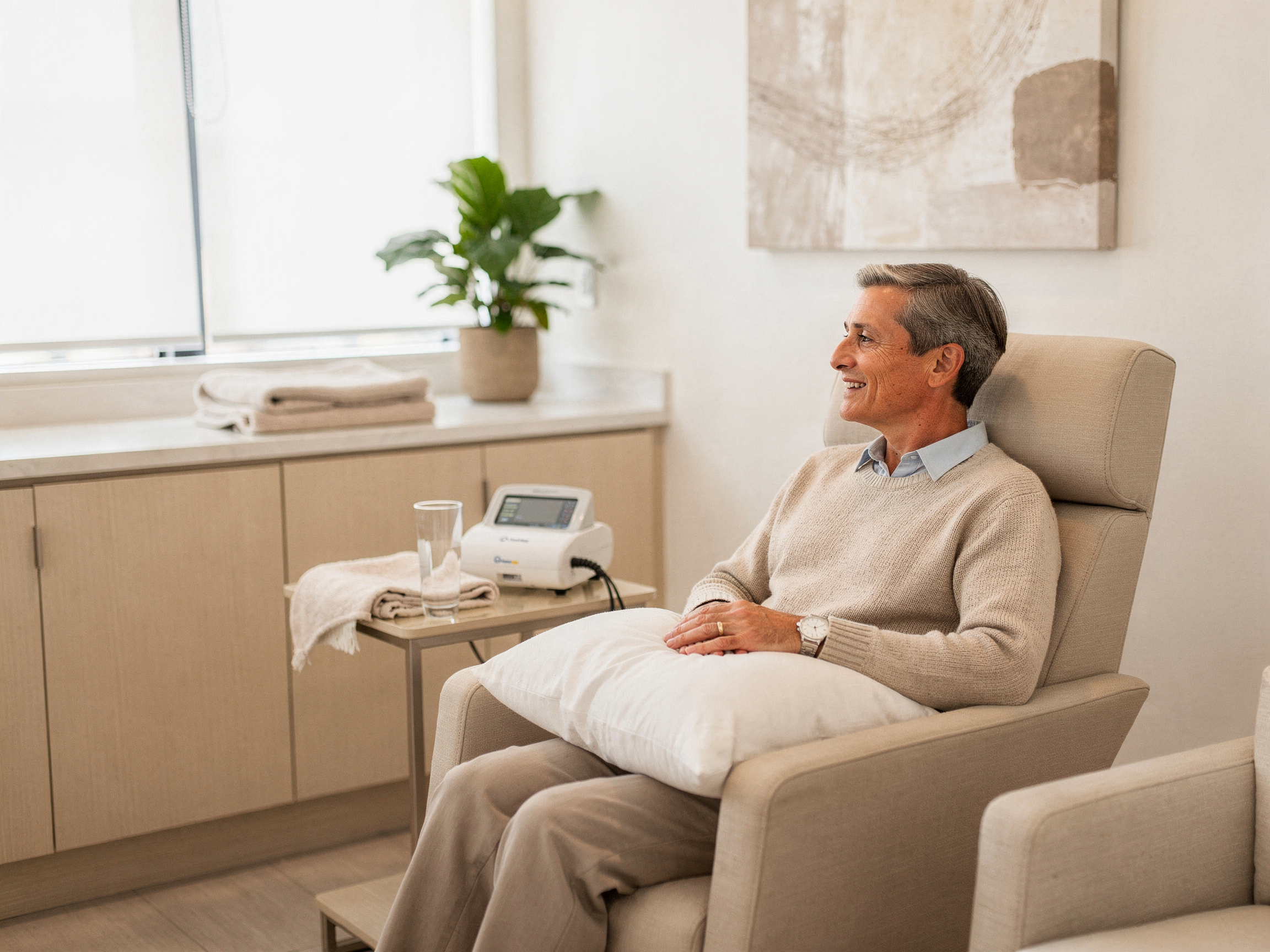 Patient sitting in a comfortable chair during a sleep apnea consultation at Texas Sinus and Snoring